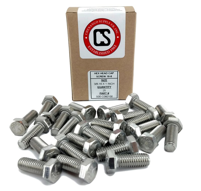 Chenango Supply Stainless 3/8-16 X 1 Hex Head Bolts (3/4" to 5" Length in Listing), 304 Stainless Steel, 25 Pieces (3/8-16 X 1) - Image 2